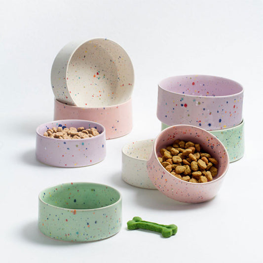 GOLDENWAY ceramic feeding bowl with wooden base