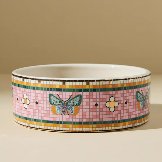 GOLDENWAY ceramic feeding bowl with wooden base