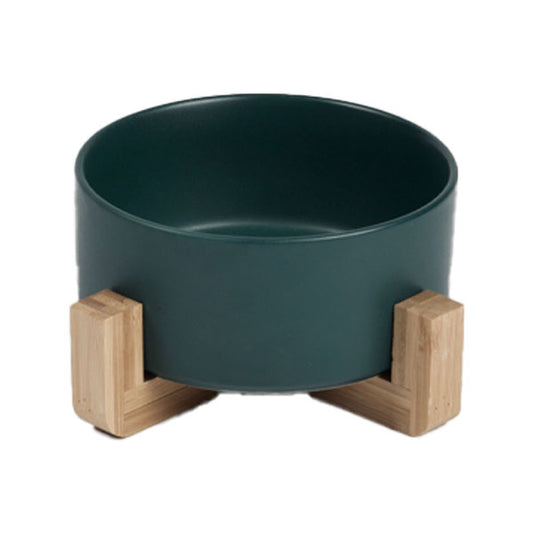 GOLDENWAY ceramic feeding bowl with wooden base