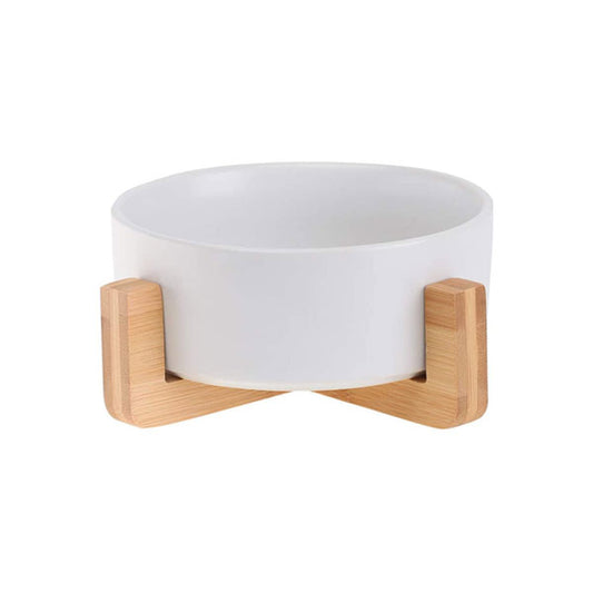 GOLDENWAY ceramic feeding bowl with wooden base