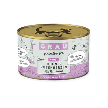 GRAU Katze Adult Huhn und Putenherzen